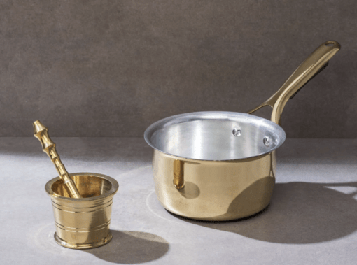 Chai Starter Kit (Brass Saucepan with Insulated handle + Brass Mortar and Pestle)